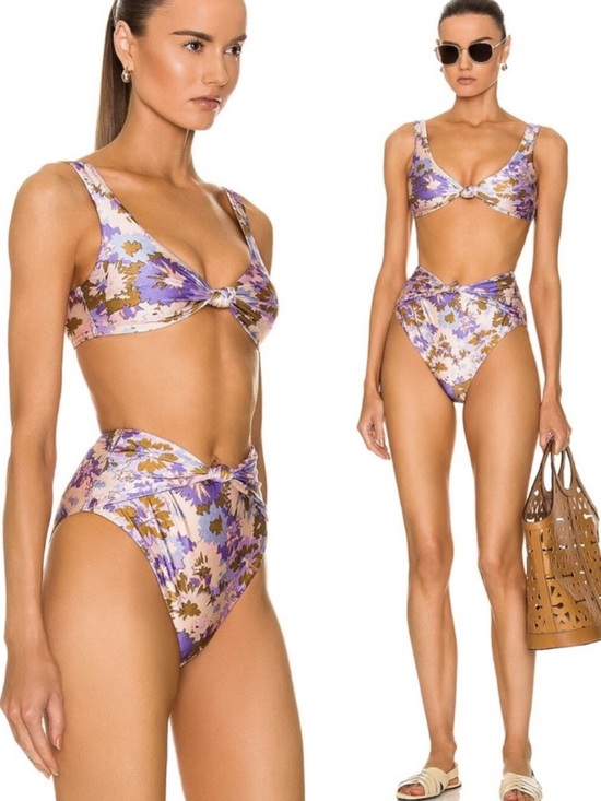 Zimmermann Other - Zimmermann High Waisted Floral Knot Bikini Bottoms - Olive, Pink, Lilac